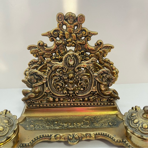 Vintage Ornate Gold Inkwell Set - Picture 3 of 6